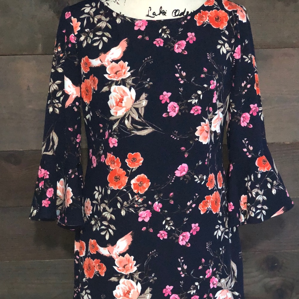 Flounce Mini Floral Long Bell Sleeve Dress